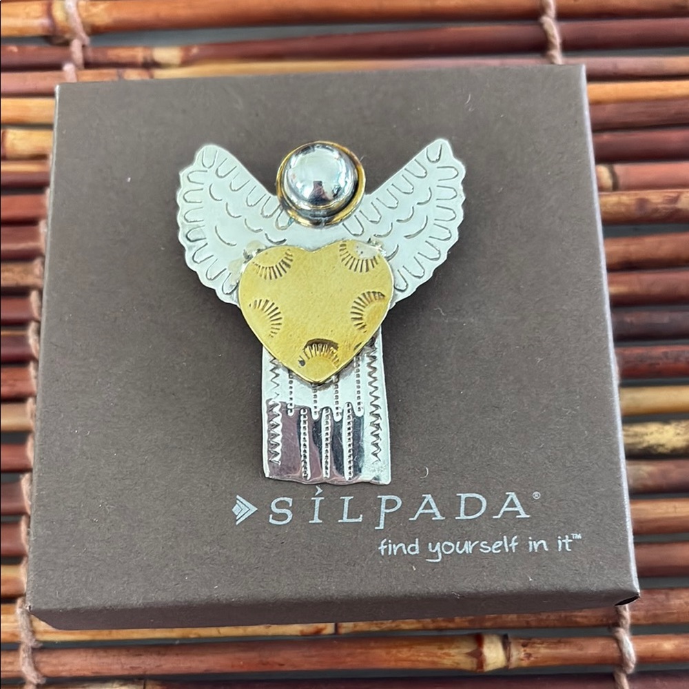 Silpada Sterling Silver and Brass Winged Angel Brooch Pendant